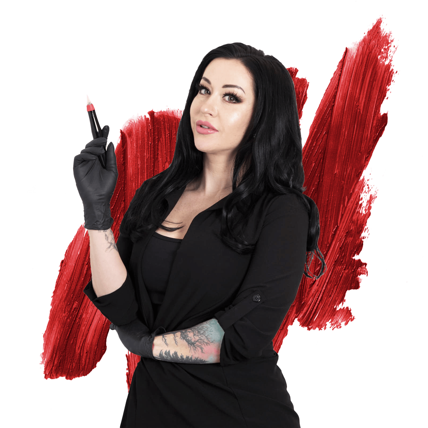 Tara Rebel holding a permanent makeup machine